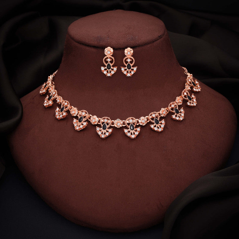Tehzeeb Creations Gold-Polished Black Colour Necklace With Earrings - Swadesiicart