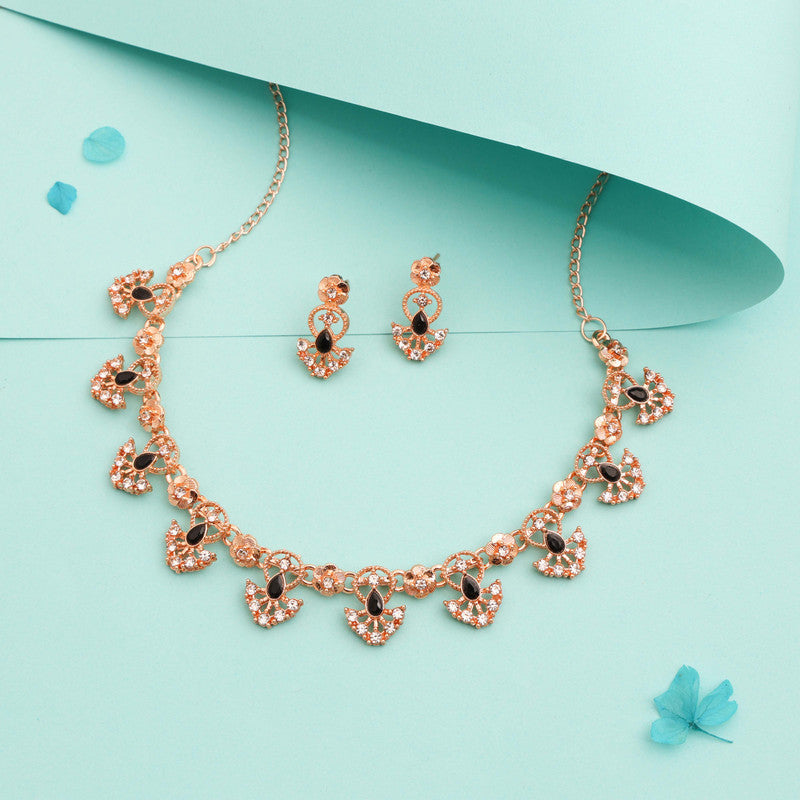 Tehzeeb Creations Gold-Polished Black Colour Necklace With Earrings - Swadesiicart