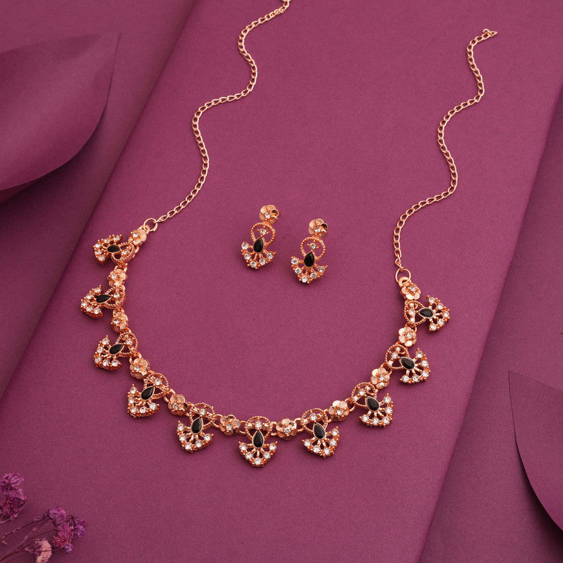 Tehzeeb Creations Gold-Polished Black Colour Necklace With Earrings - Swadesiicart
