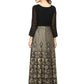 Ahalyaa Women Black & Golden Foil Print A-Line Kurta | Swadesiicart
