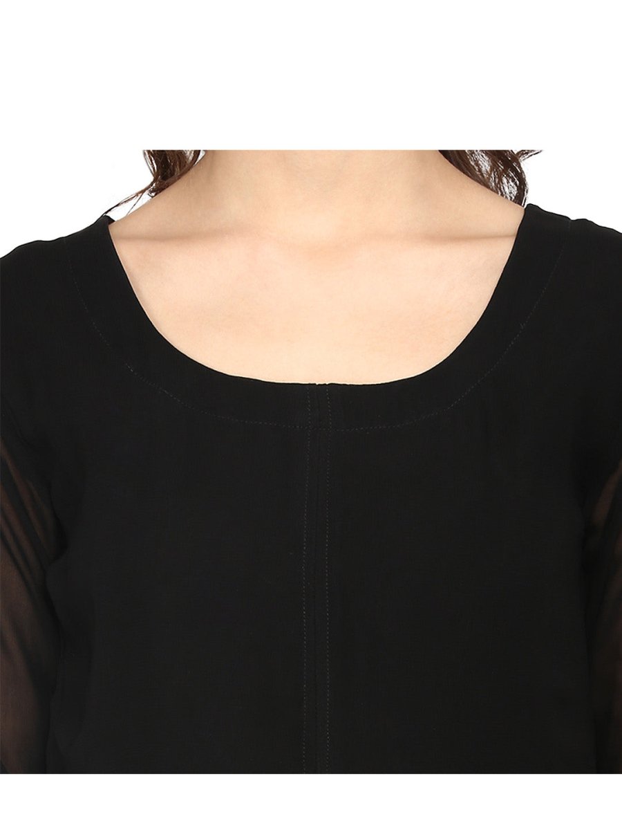 Ahalyaa Women Black & Golden Foil Print A-Line Kurta | Swadesiicart