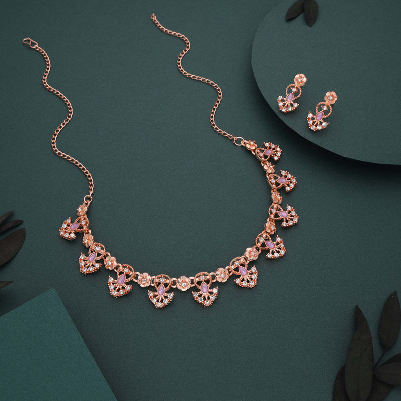 Tehzeeb Creations Gold-Polished Lavender Colour Necklace With Earrings - Swadesiicart