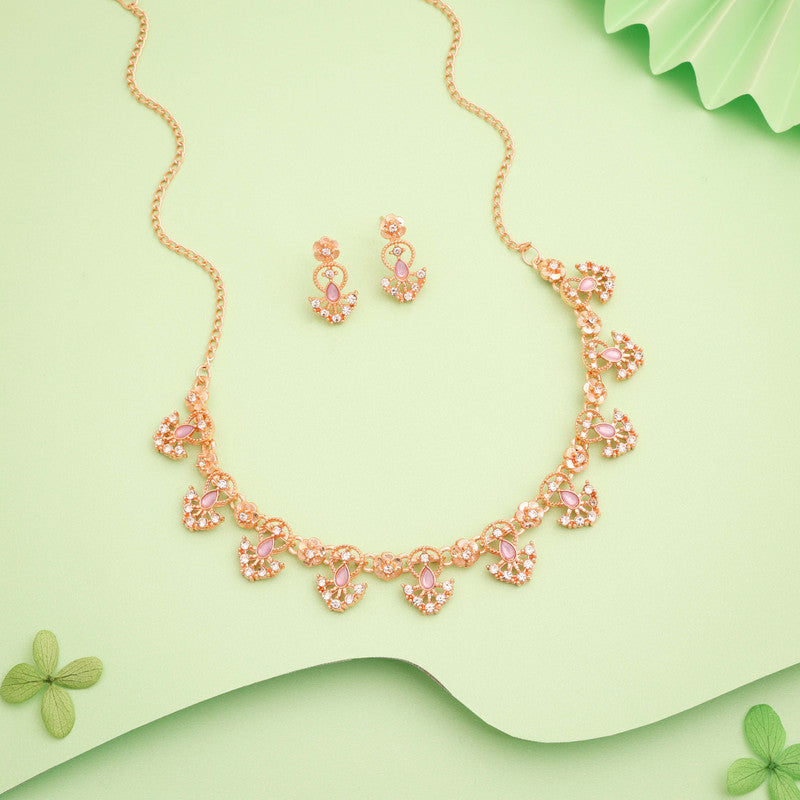 Tehzeeb Creations Gold-Polished Lavender Colour Necklace With Earrings - Swadesiicart