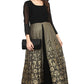 Ahalyaa Black & Golden Foil Print A-Line Kurta For Women | Swadesiicart