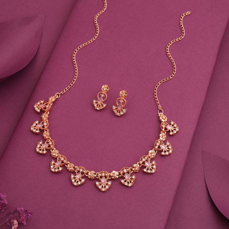 Tehzeeb Creations Gold-Polished Lavender Colour Necklace With Earrings - Swadesiicart