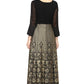 Ahalyaa Black & Golden Foil Print A-Line Kurta For Women | Swadesiicart