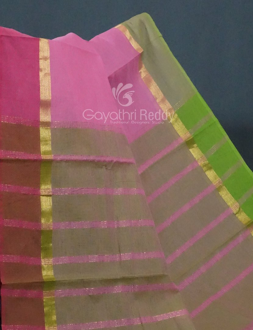 Dual Shades of Baby Pink With Contrast Blouse Pure Mangalgiri Cotton By Gayathri Reddy Designer Studio | Swadesiicart