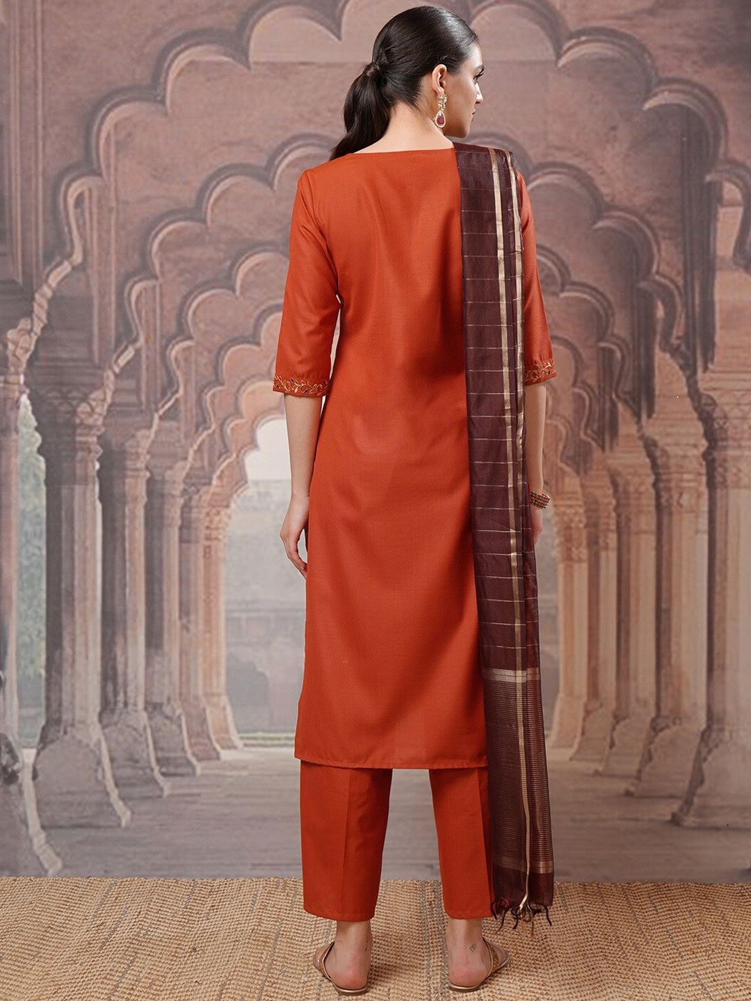 Vishudh Embroidered Regular Thread Work Kurta with Palazzo & Dupatta - Swadesiicart