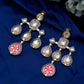 Shoshaa Gold-Polished Balck & Pink Kundan Enamel Drop Earrings | Swadesiicart