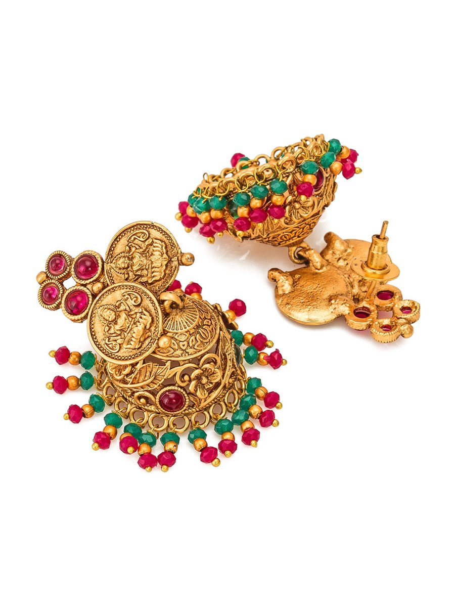 Aadita Gold-Polished & Pink Stone Studded Handcrafted Jewellery Set - Swadesiicart
