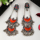 Shoshaa Silver-Plated Oxidised Multi Stones Drop Earrings | Swadesiicart