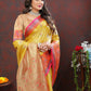 Lorenvalley Fashion Yellow Kanjivaram Silk Woven Design with Zari Weaving Saree - Swadesiicart