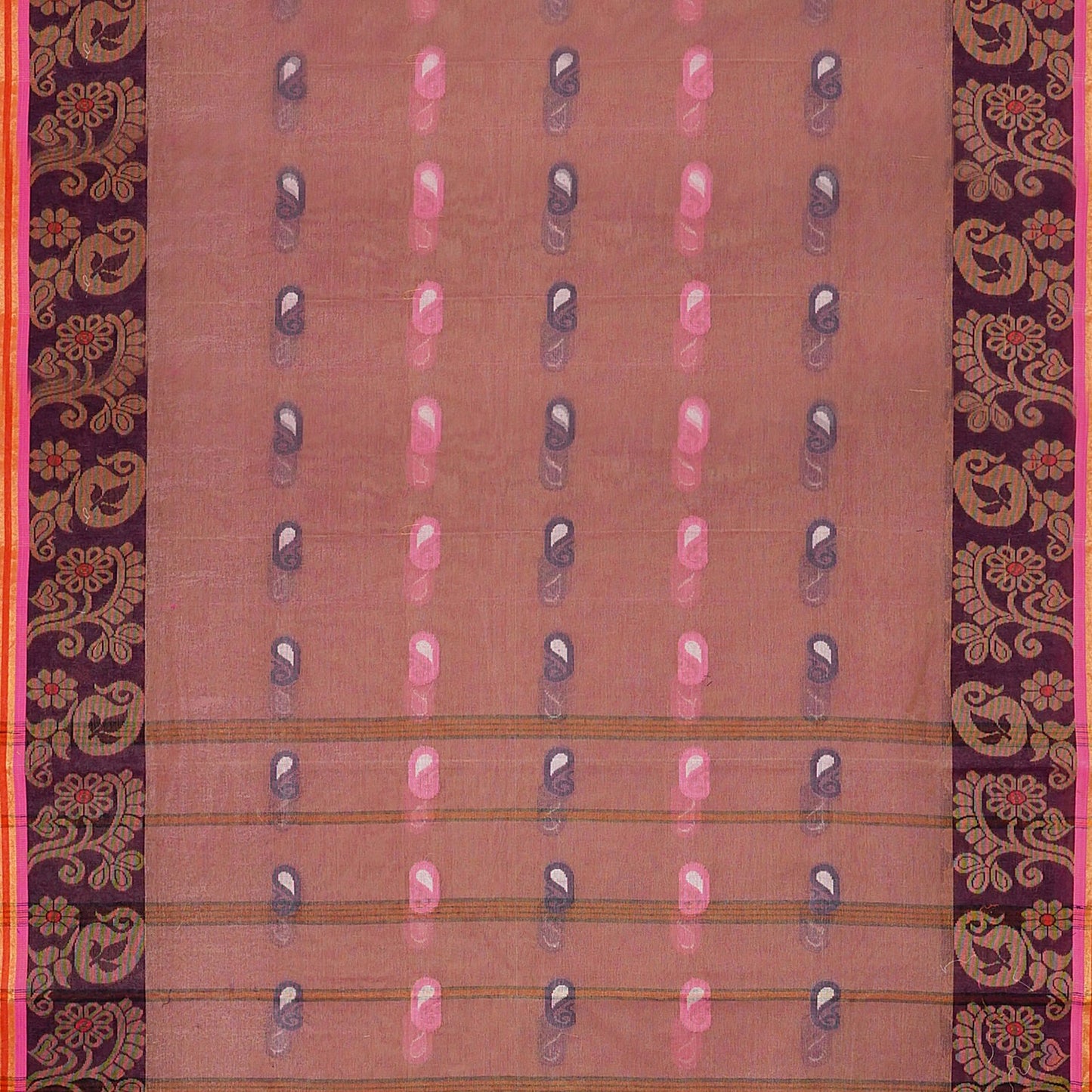 Exclusive Collection 100% Pure Cotton Mauve Tant Saree With Hand Weaving Work - Swadesiicart