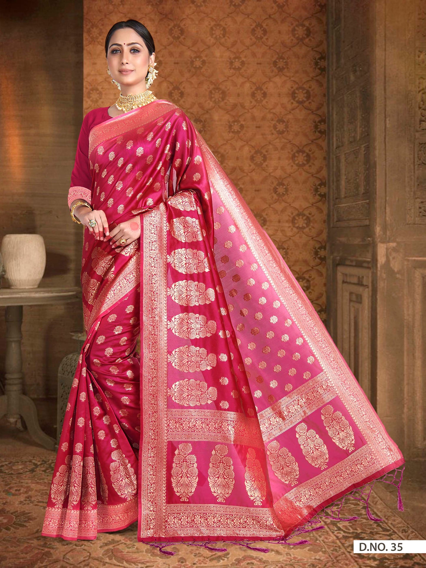 Vardha Ruby Red Woven Banarasi Saree | Swadesiicart