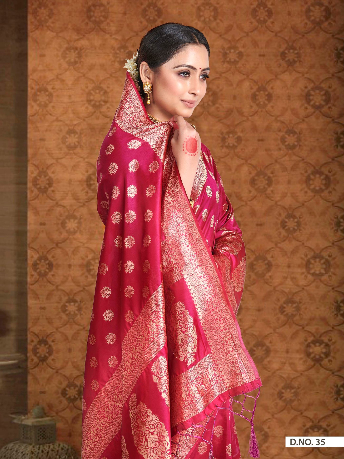 Vardha Ruby Red Woven Banarasi Saree | Swadesiicart