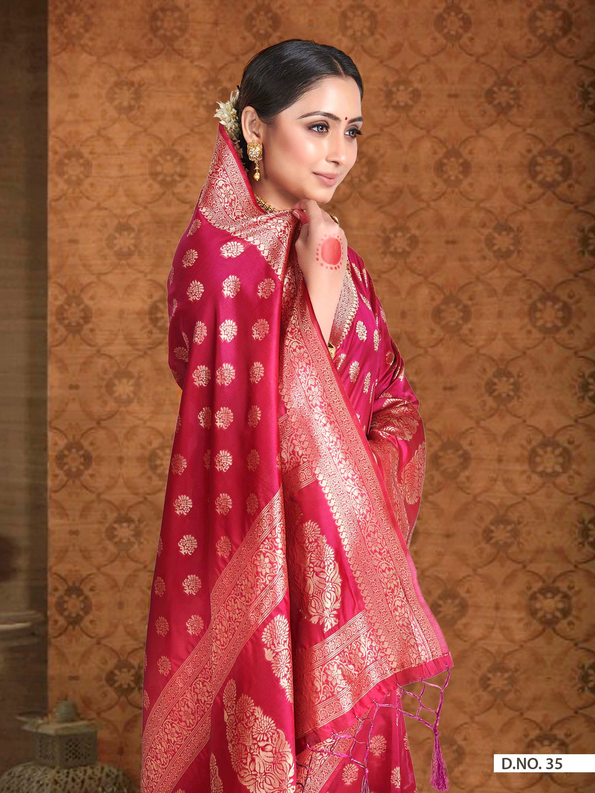 Vardha Ruby Red Woven Banarasi Saree | Swadesiicart