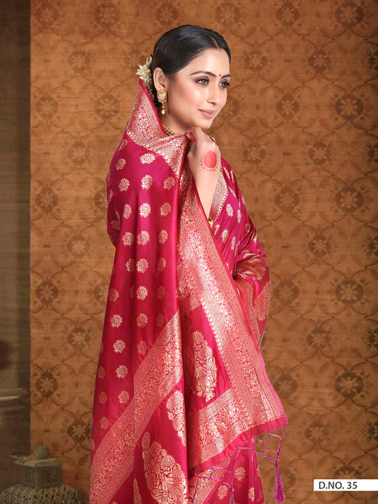Vardha Ruby Red Woven Banarasi Saree | Swadesiicart