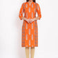 HERE&NOW Orange & White Ethnic Motifs Printed Straight Kurta - Swadesiicart