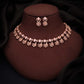 Tehzeeb Creations Rose Gold-Polished Baby Pink Choker Necklace With Dangle Earrings - Swadesiicart