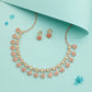 Tehzeeb Creations Rose Gold-Polished Sea Green Choker Necklace With Dangle Earrings - Swadesiicart
