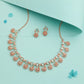 Tehzeeb Creations Rose Gold-Polished Sky Blue Choker Necklace With Dangle Earrings - Swadesiicart