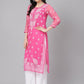 ADA Women Pink & White Sheer Chikankari Embroidered Straight Handloom Kurta with Inner | Swadesiicart