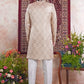Raivat Ethnic Banarasi Jacquard Embroidery Indo Western Sherwani In Beige Colour | Swadesiicart