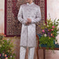 Raivat Ethnic Banarasi Jacquard Embroidery Indo Western Sherwani In Grey Colour | Swadesiicart