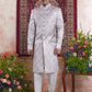 Raivat Ethnic Banarasi Jacquard Embroidery Indo Western Sherwani In Grey Colour | Swadesiicart