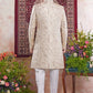 Raivat Ethnic Banarasi Jacquard Embroidery Indo Western Sherwani In Beige Colour | Swadesiicart