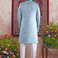Raivat Ethnic Banarasi Jacquard Embroidery Indo Western Sherwani In Blue Colour | Swadesiicart