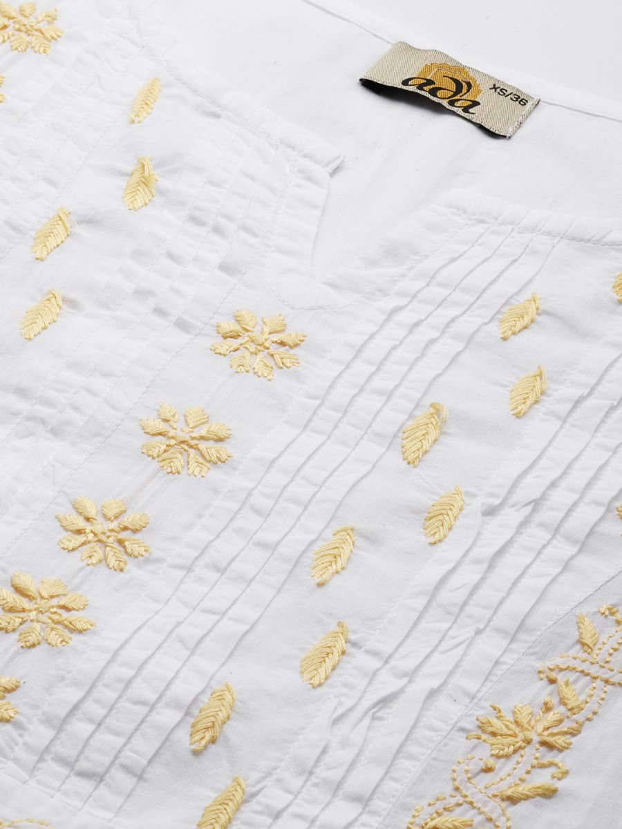 ADA Ethnic Motifs Embroidered Chikankari White Romance Kurta | Swadesiicart
