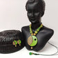 Terracotta Boho Style Mini Necklace Set With Hangings-Green And Gold