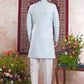 Raivat Ethnic Banarasi Jacquard Embroidery Indo Western Sherwani In Sky Blue Colour | Swadesiicart