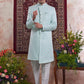 Raivat Ethnic Banarasi Jacquard Embroidery Indo Western Sherwani In Green Colour | Swadesiicart