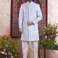 Raivat Ethnic Banarasi Jacquard Embroidery Indo Western Sherwani In Blue Colour | Swadesiicart