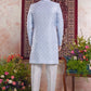 Raivat Ethnic Banarasi Jacquard Embroidery Indo Western Sherwani In Blue Colour | Swadesiicart