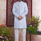 Raivat Ethnic Banarasi Jacquard Embroidery Indo Western Sherwani In Blue Colour | Swadesiicart