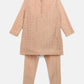 Ahalyaa Boys Beige Chanderi Khari Printed Kids Kurta Churidar Set | Swadesiicart