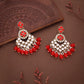 Tehzeeb Creations Gold Polish Kundan Red Colour Earrings | Swadesiicart