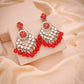 Tehzeeb Creations Gold Polish Kundan Red Colour Earrings | Swadesiicart