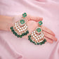Tehzeeb Creations Gold Polish Kundan Green Colour Earrings | Swadesiicart