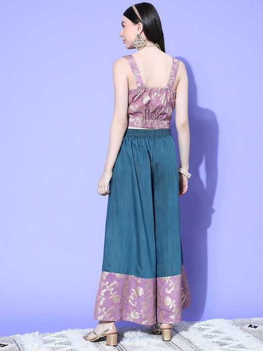 InWeave Women's Mauve Brocade Strappy Top W Teal Mauve Brocade Palazzo Set - Swadesiicart