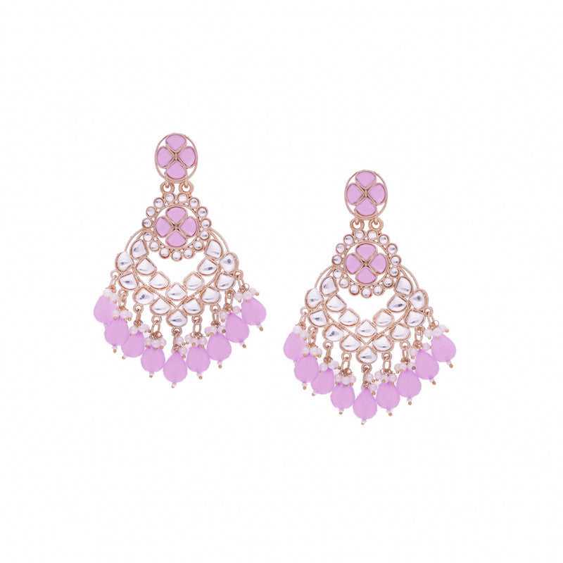 Tehzeeb Creations Gold Polish Kundan Purple Colour Earrings | Swadesiicart
