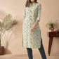 Anouk White & Blue Floral Printed Mandarin Collar Chanderi Silk Straight Kurta - Swadesiicart