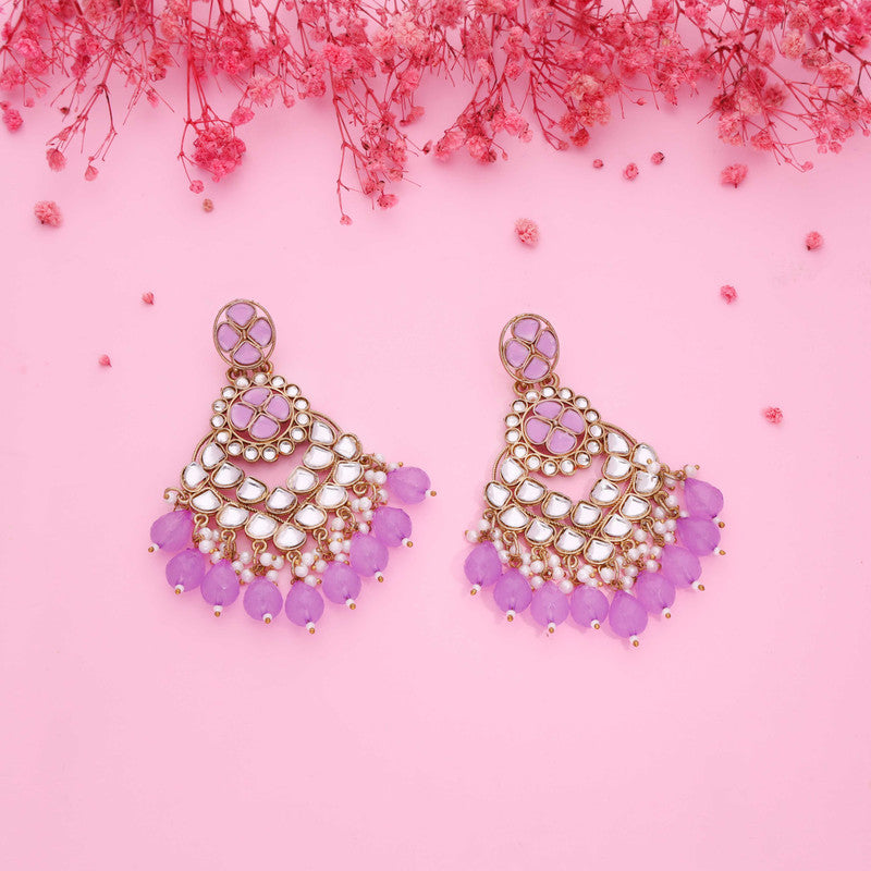 Tehzeeb Creations Gold Polish Kundan Purple Colour Earrings | Swadesiicart