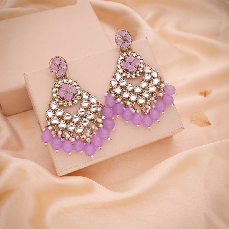 Tehzeeb Creations Gold Polish Kundan Purple Colour Earrings | Swadesiicart