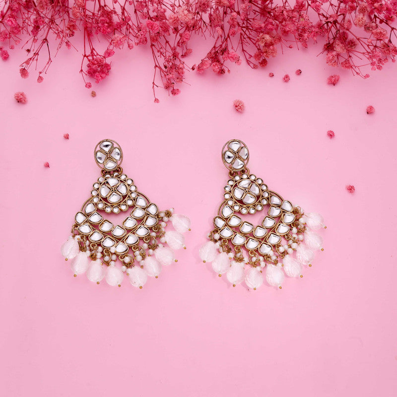 Tehzeeb Creations Gold Polish Kundan White Colour Earrings | Swadesiicart