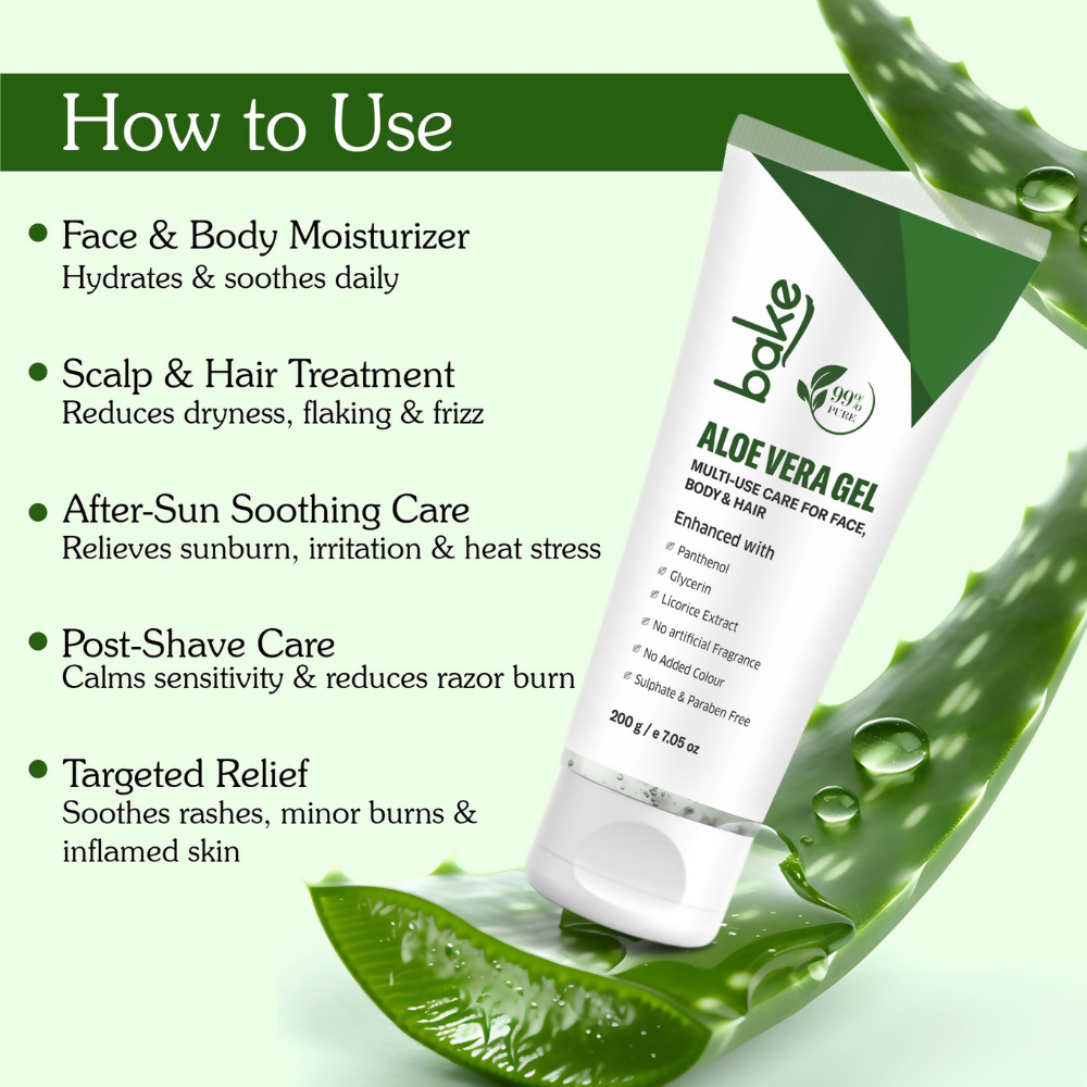 Bake 99% Pure Multi-Use Aloe Vera Gel for Face, Body & Hair | Swadesiicart