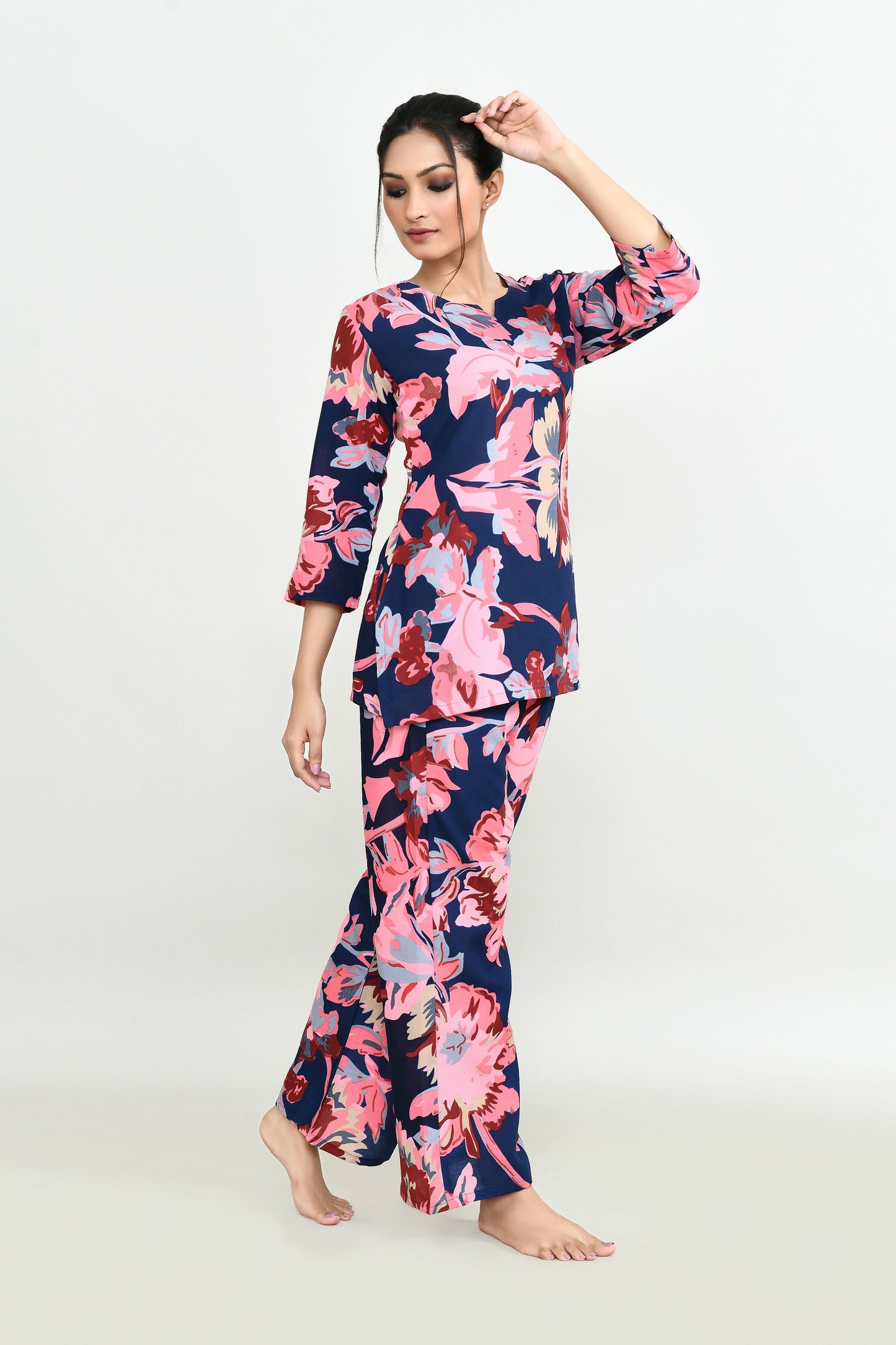 Joban Fashion Beautiful N.Blue & Pink Cotton Cod Set - Swadesiicart